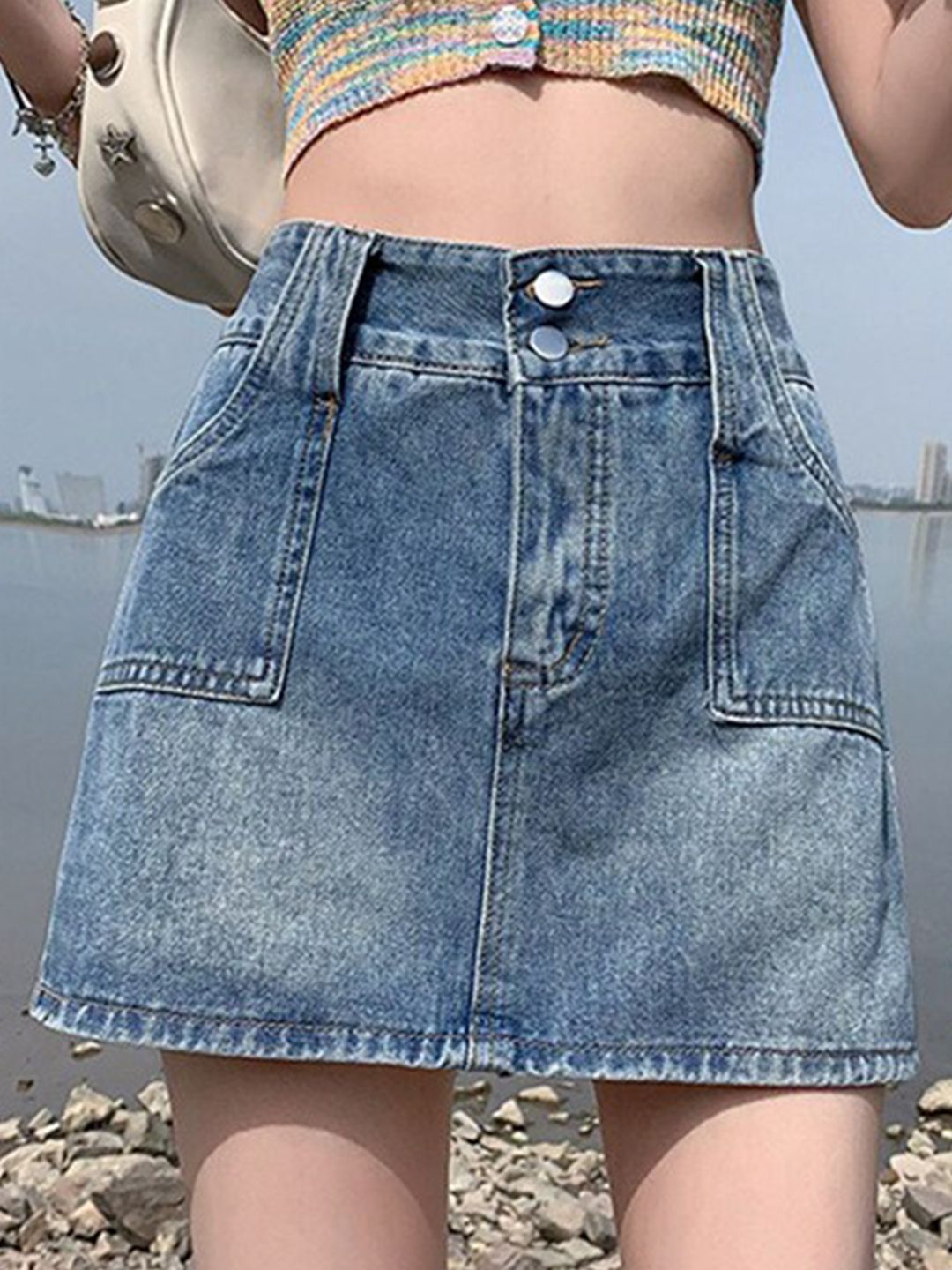 Buy StyleCast Blue Straight Denim Mini Skirt - Skirts for Women