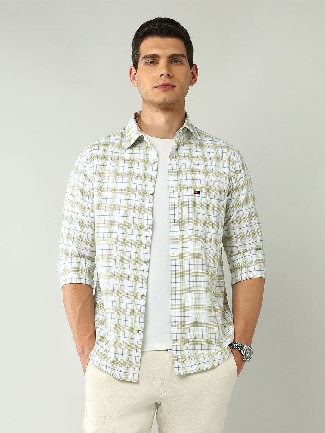 AD By Arvind Classic Slim Fit Tartan Checked Pure Cotton Casual Shirt