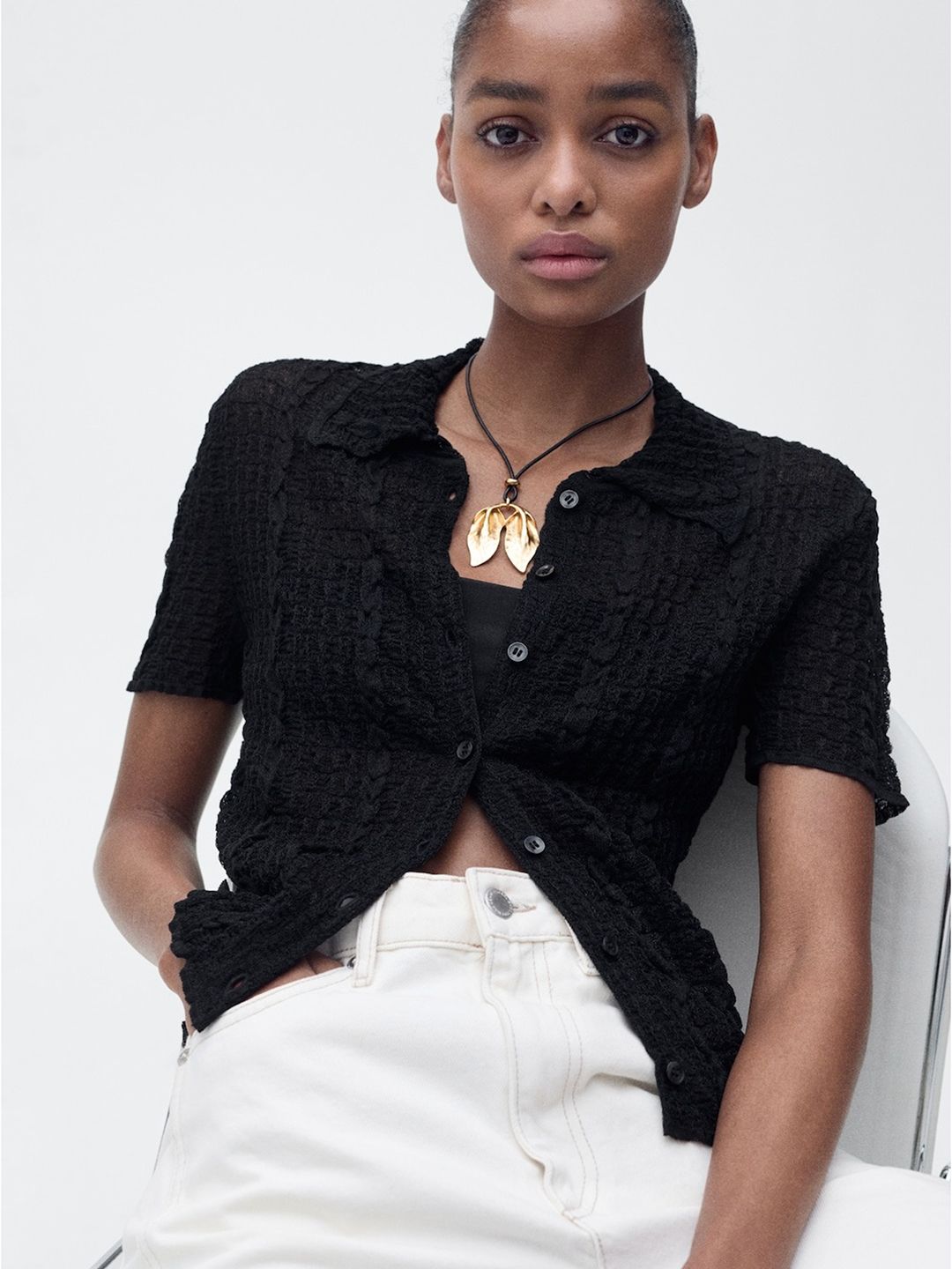 Textured Shirt Style Top