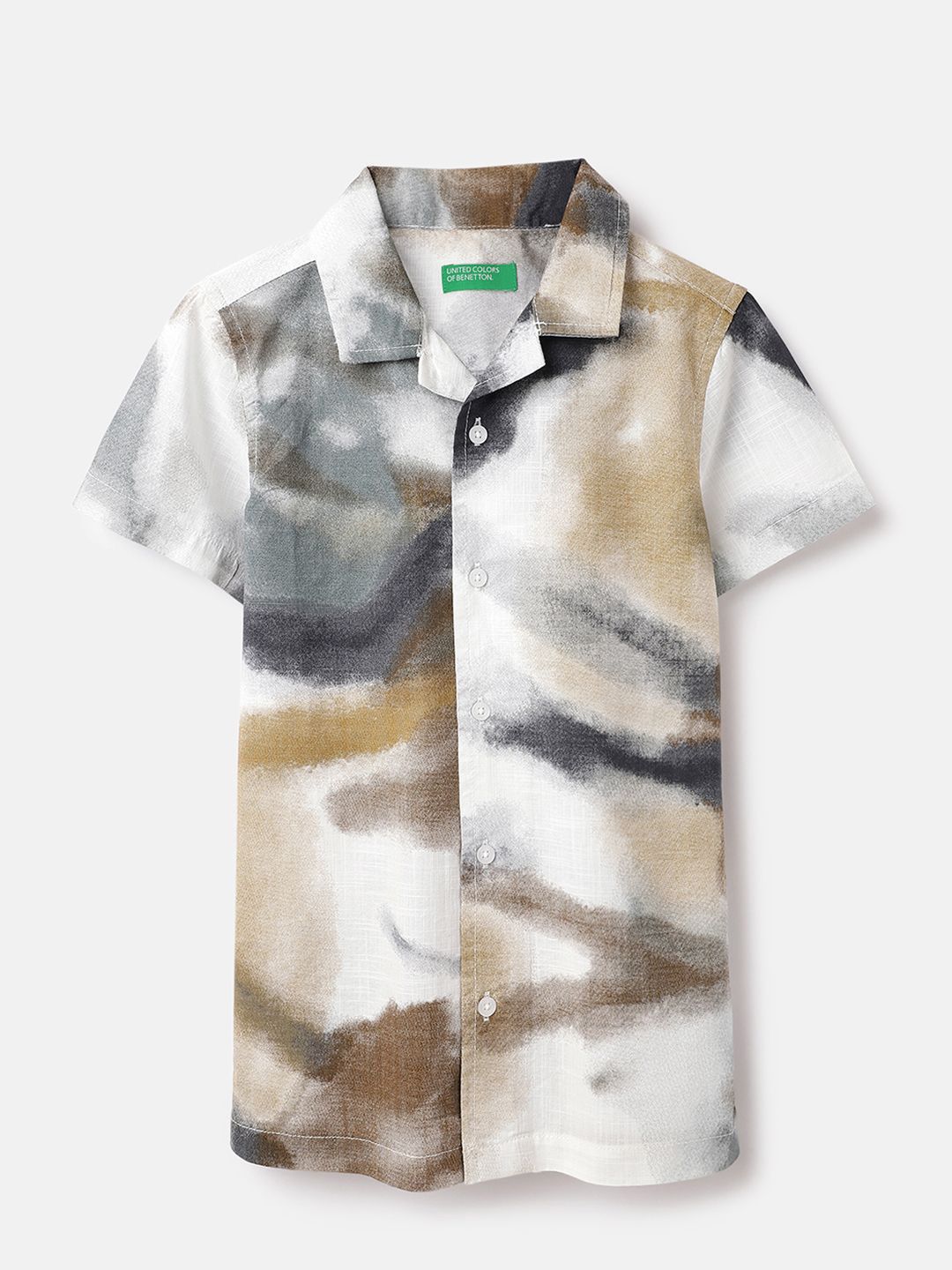 United Colors of Benetton Boys Dyed Spread Collar Cotton Casual Shirt