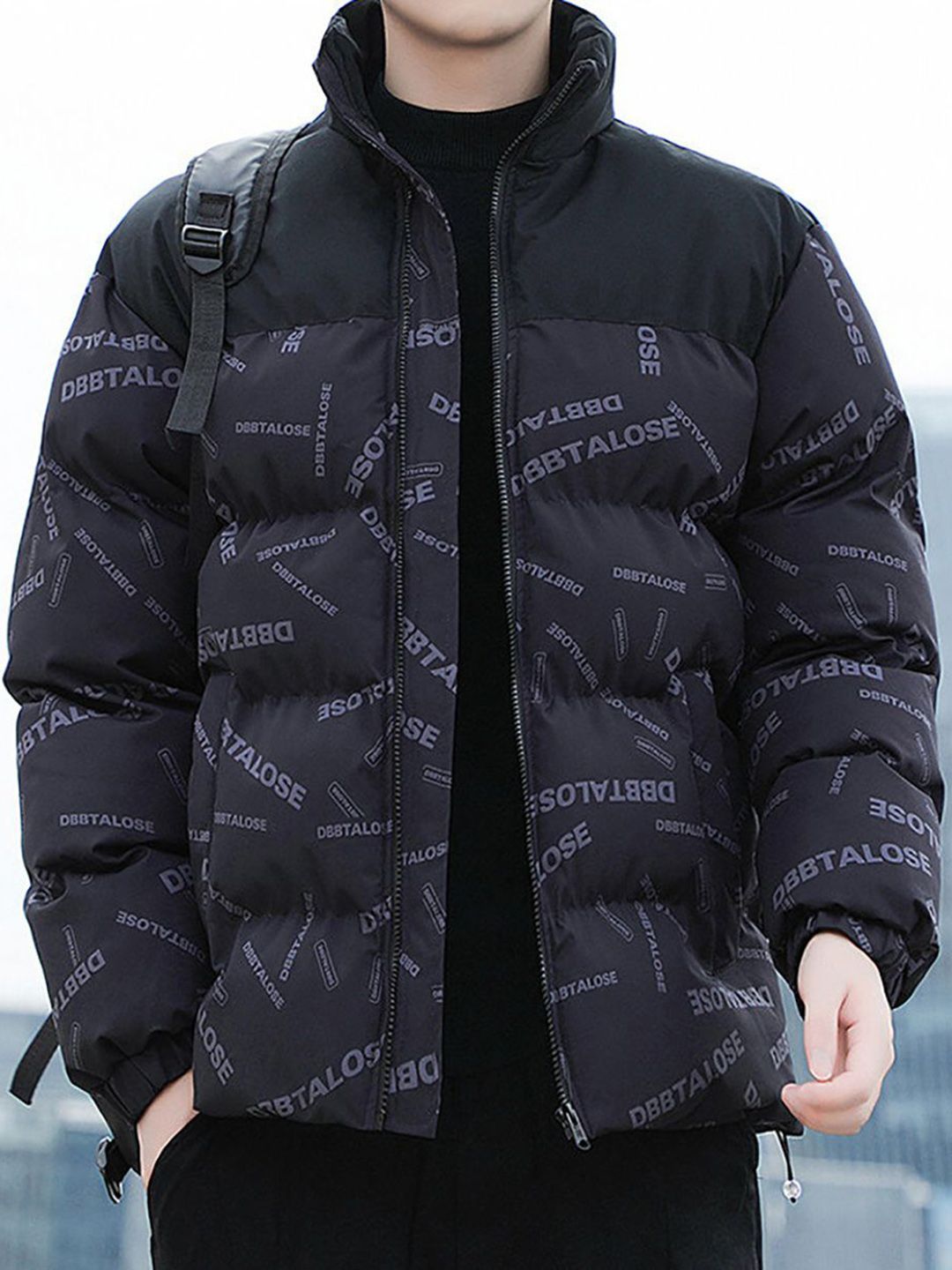 StyleCast x Revolte Men Printed Mock Collar Puffer Jacket
