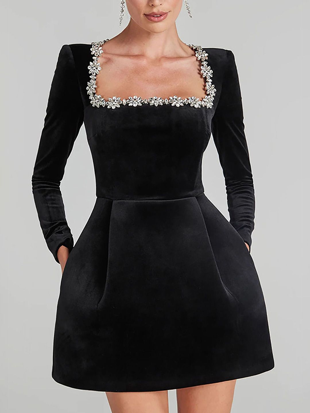 StyleCast x Revolte StyleCast x Revolte Women Square Neck Applique Sheath Mini Dress
