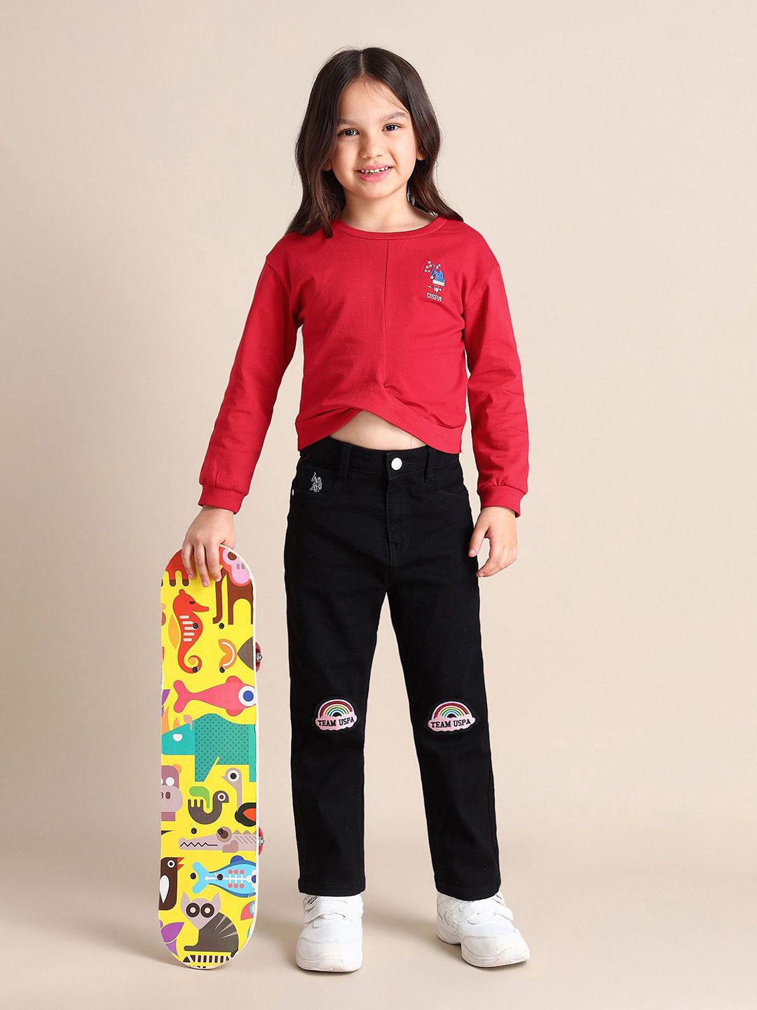 U.S. Polo Assn. Kids Girls Brand Logo Embroidered Cotton Pure Cotton Top