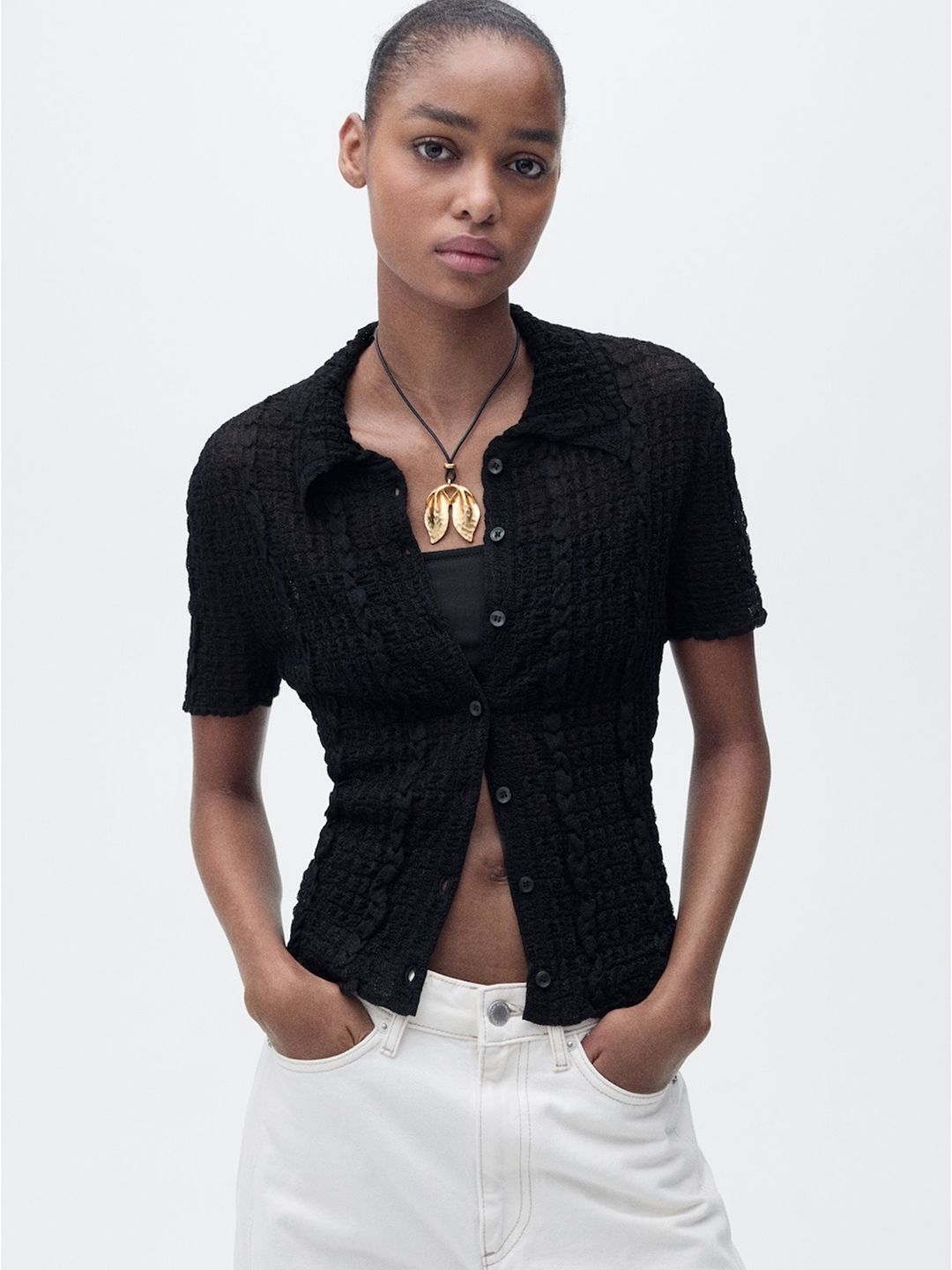 Textured Shirt Style Top