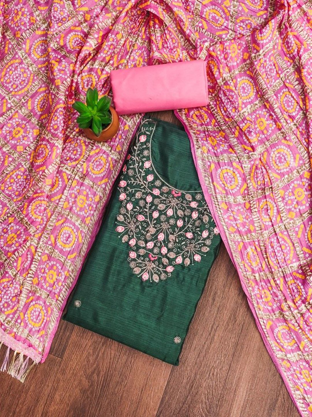 KALINI Floral Embroidered Thread Work Unstitched Dress Material