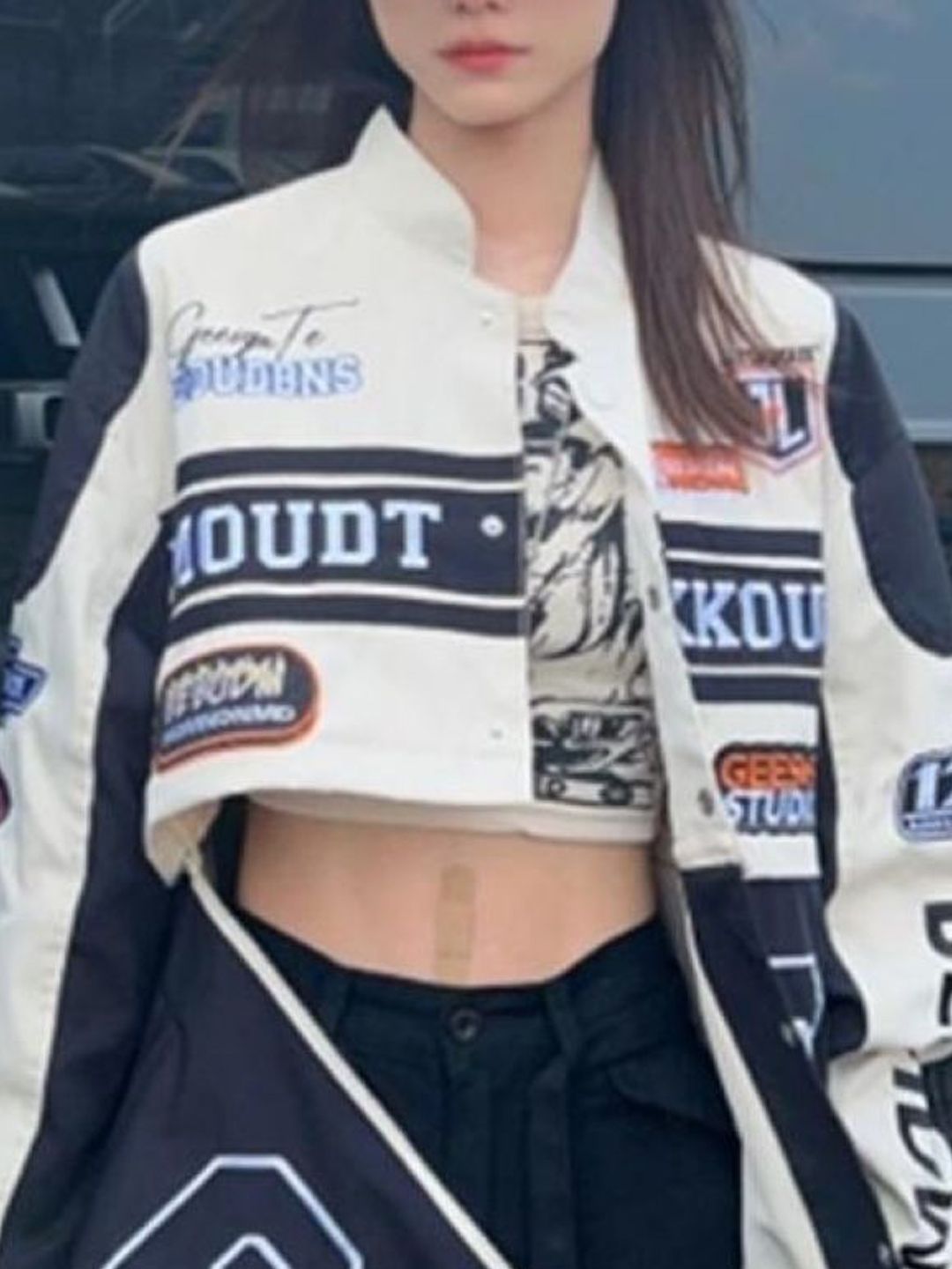 Buy KPOP Women Typography Crop Open Front Jacket - Jackets for
