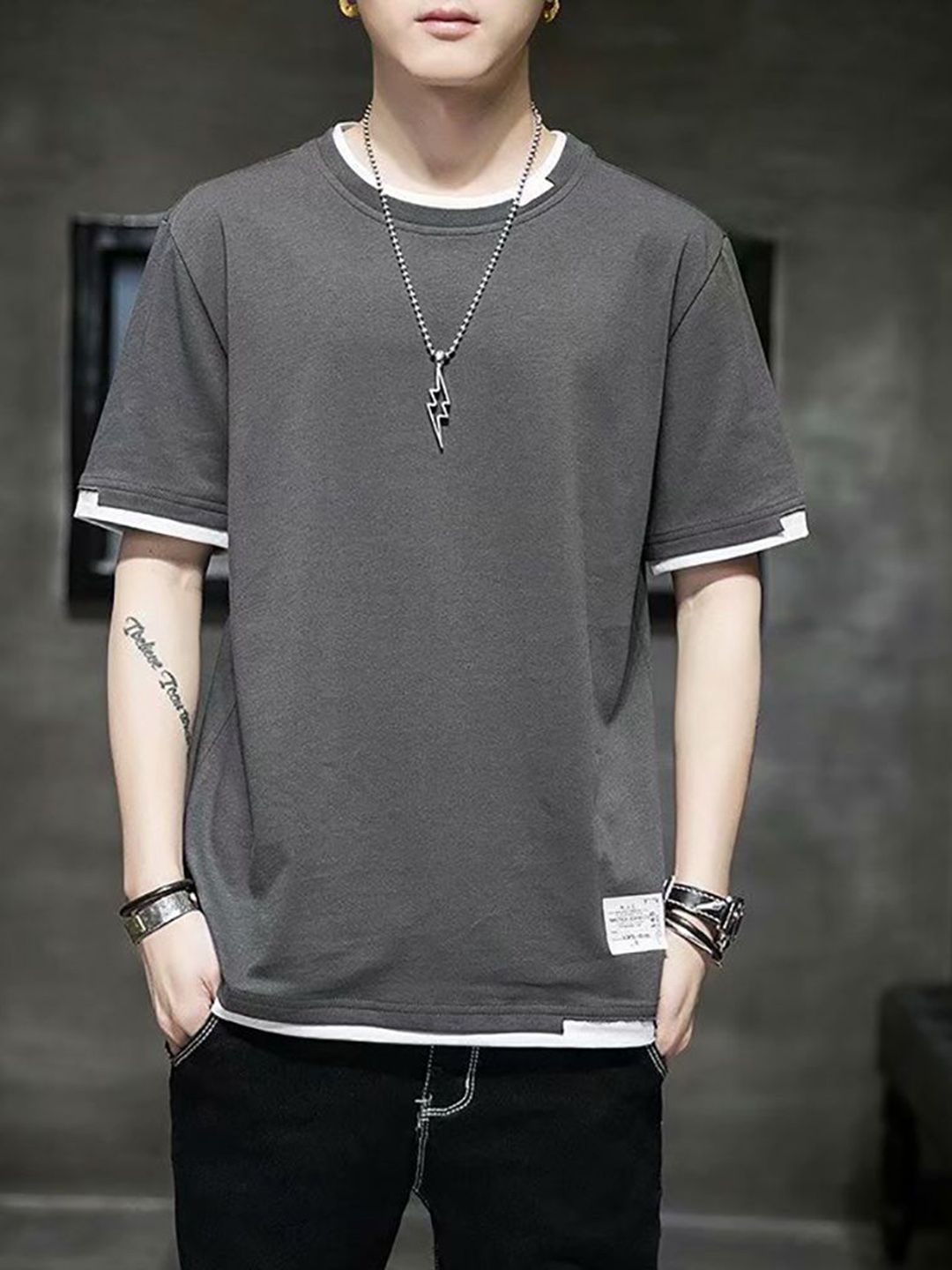StyleCast x Revolte Men Solid Round Neck Relaxed Fit T-shirt