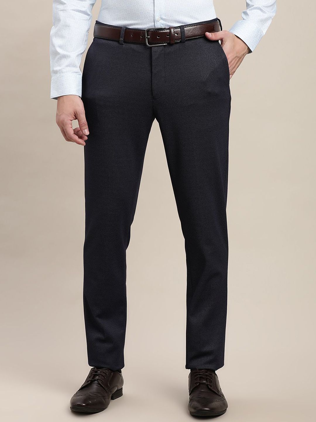 Turtle Men Solid Tailored Slim Fit Mid-Rise Formal Trousers