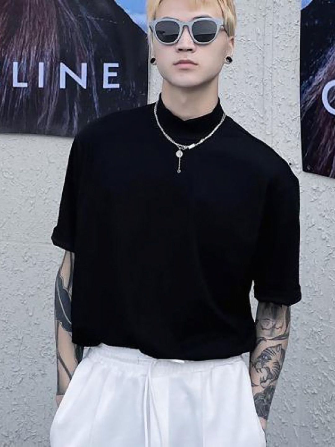 StyleCast x Revolte Men Solid High Neck Oversized T-shirt