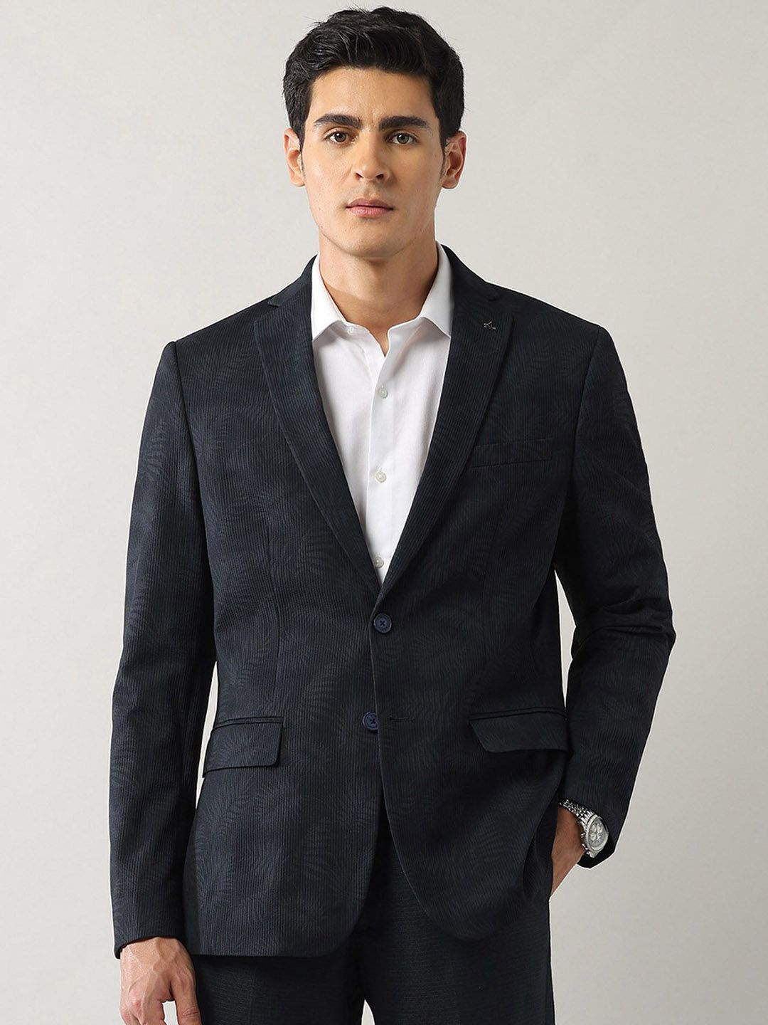 Arrow Printed Slim-Fit Single-Breasted Formal Blazer
