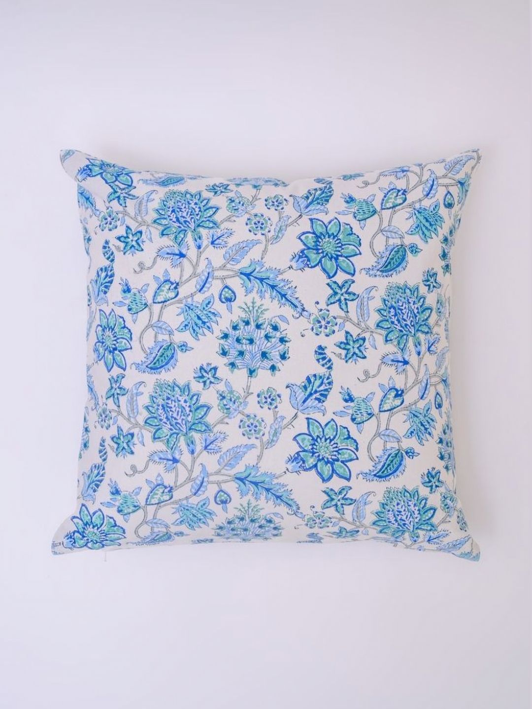 Block N Style White Floral Cotton Breathable Square Cushion Cover -44x44In