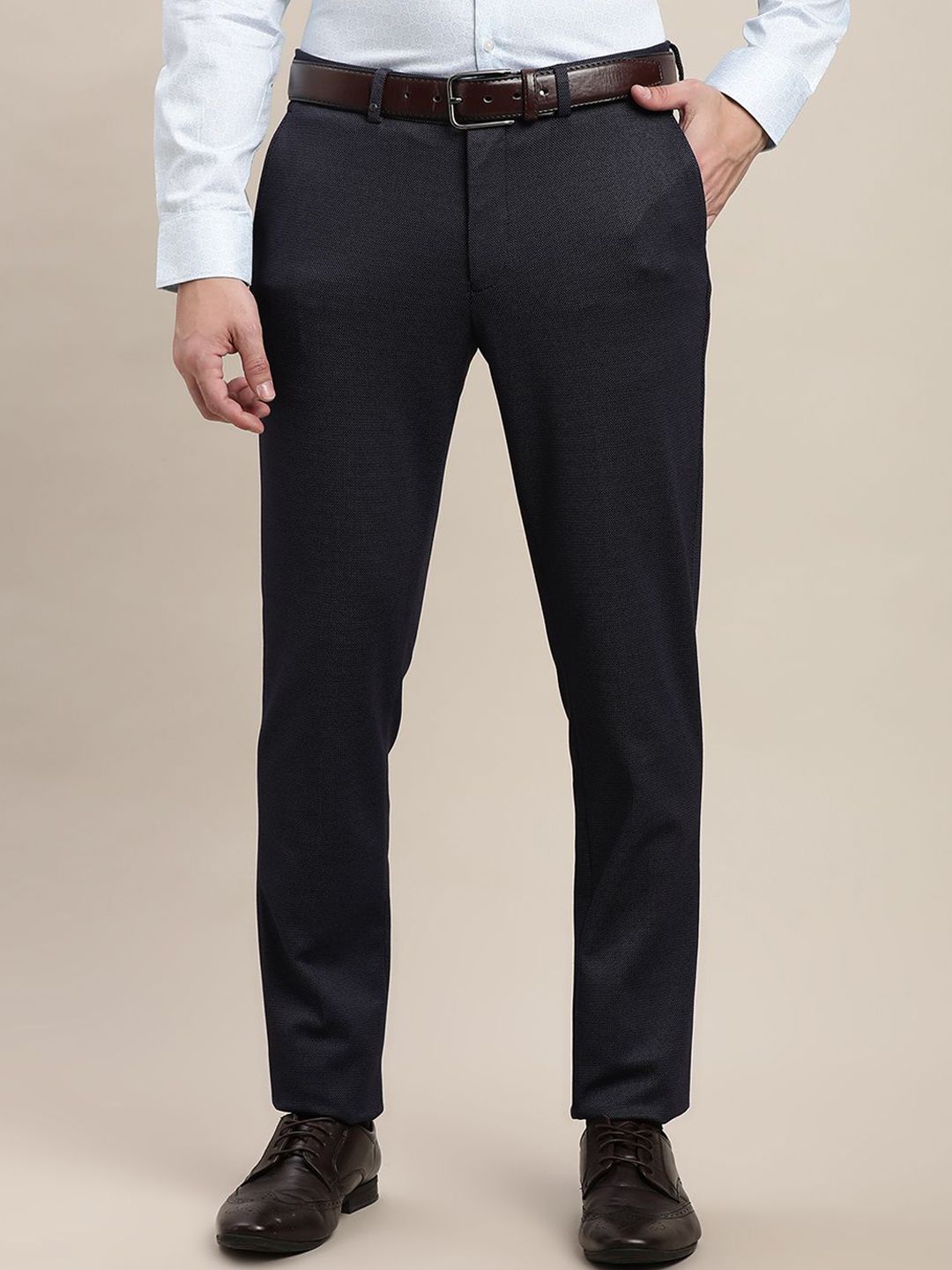 Turtle Men Textured Tailored Skinny Fit Formal Trousers