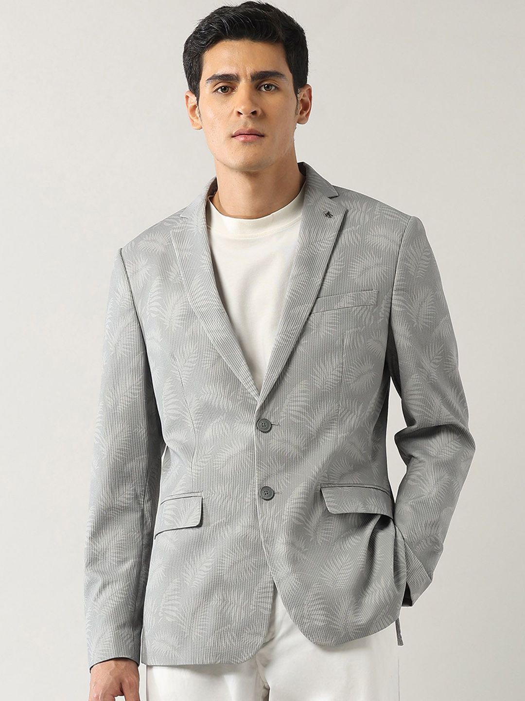 Arrow Printed Slim-Fit Single-Breasted Formal Blazer