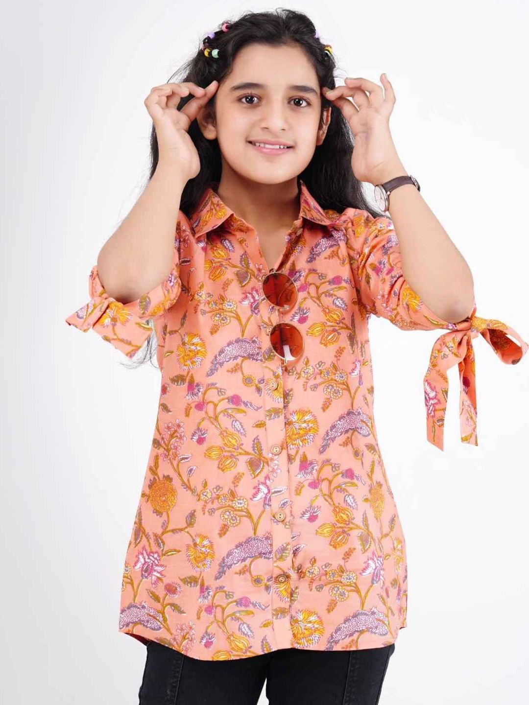DMP FASHION Girls Floral Print Cotton Shirt Style Top