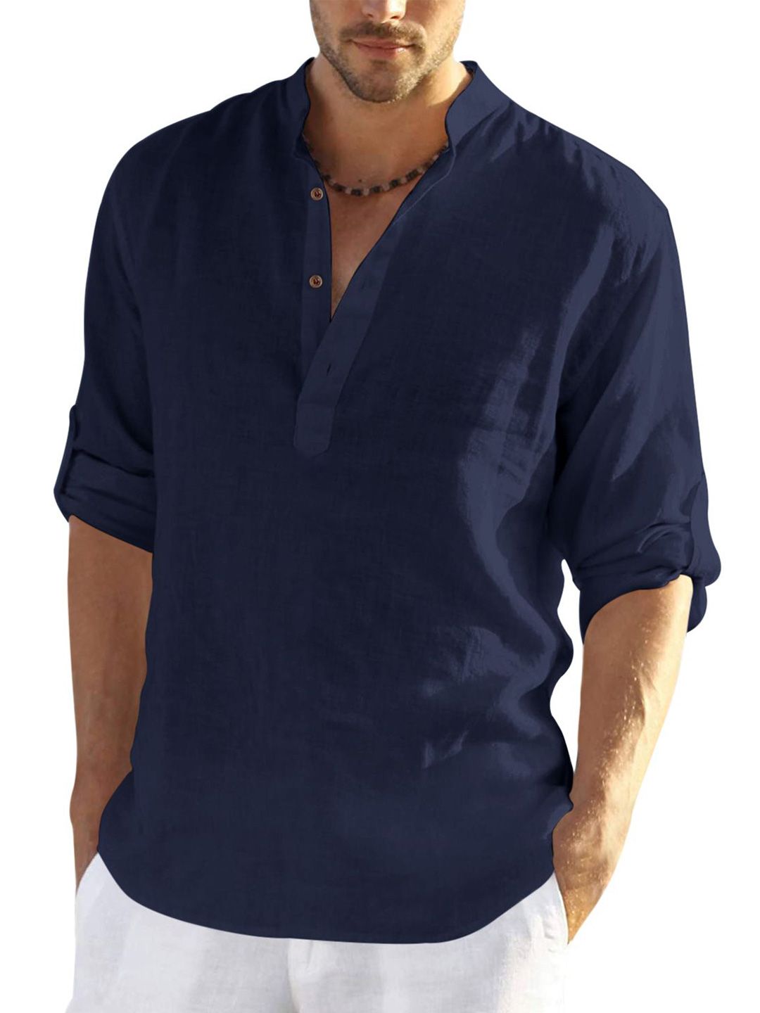 Zombom Cotton Mandarin Collar Straight Short Kurta