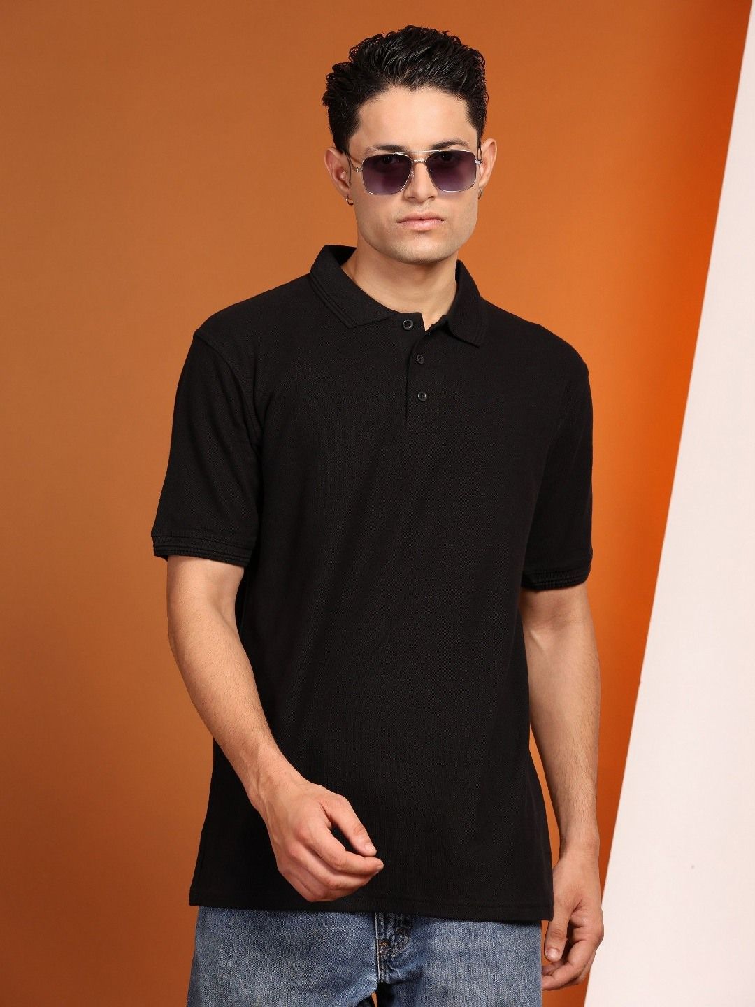 Enciger Men Solid Polo Collar Cotton T-shirt