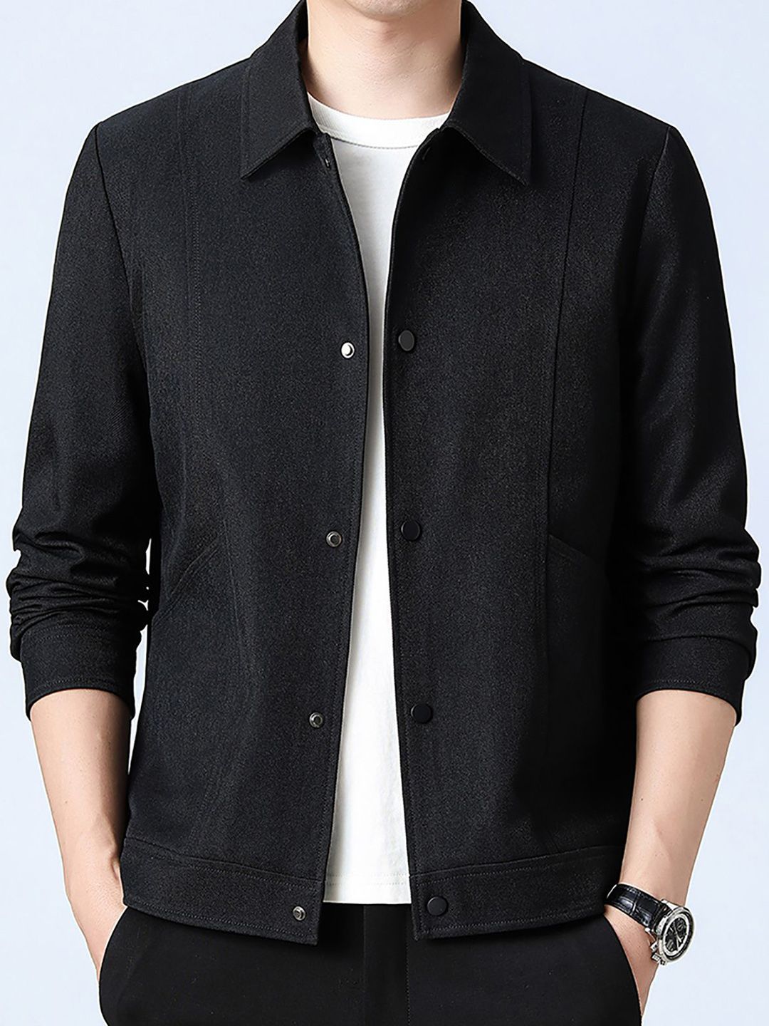 StyleCast x Revolte Men Spread Collar Solid Casual Windcheater Jacket