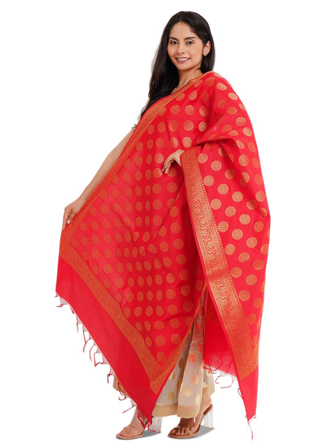 Way2Like Floral Woven Design Zari Banarasi Silk Dupatta