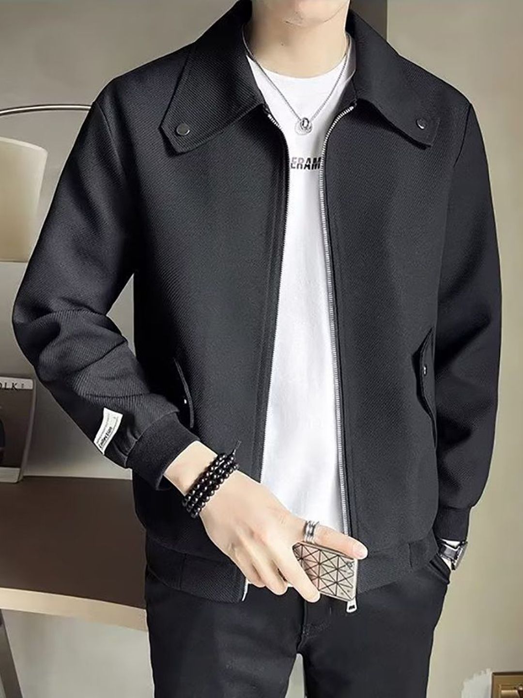 StyleCast x Revolte Men Spread Collar Solid Casual Bomber Jacket