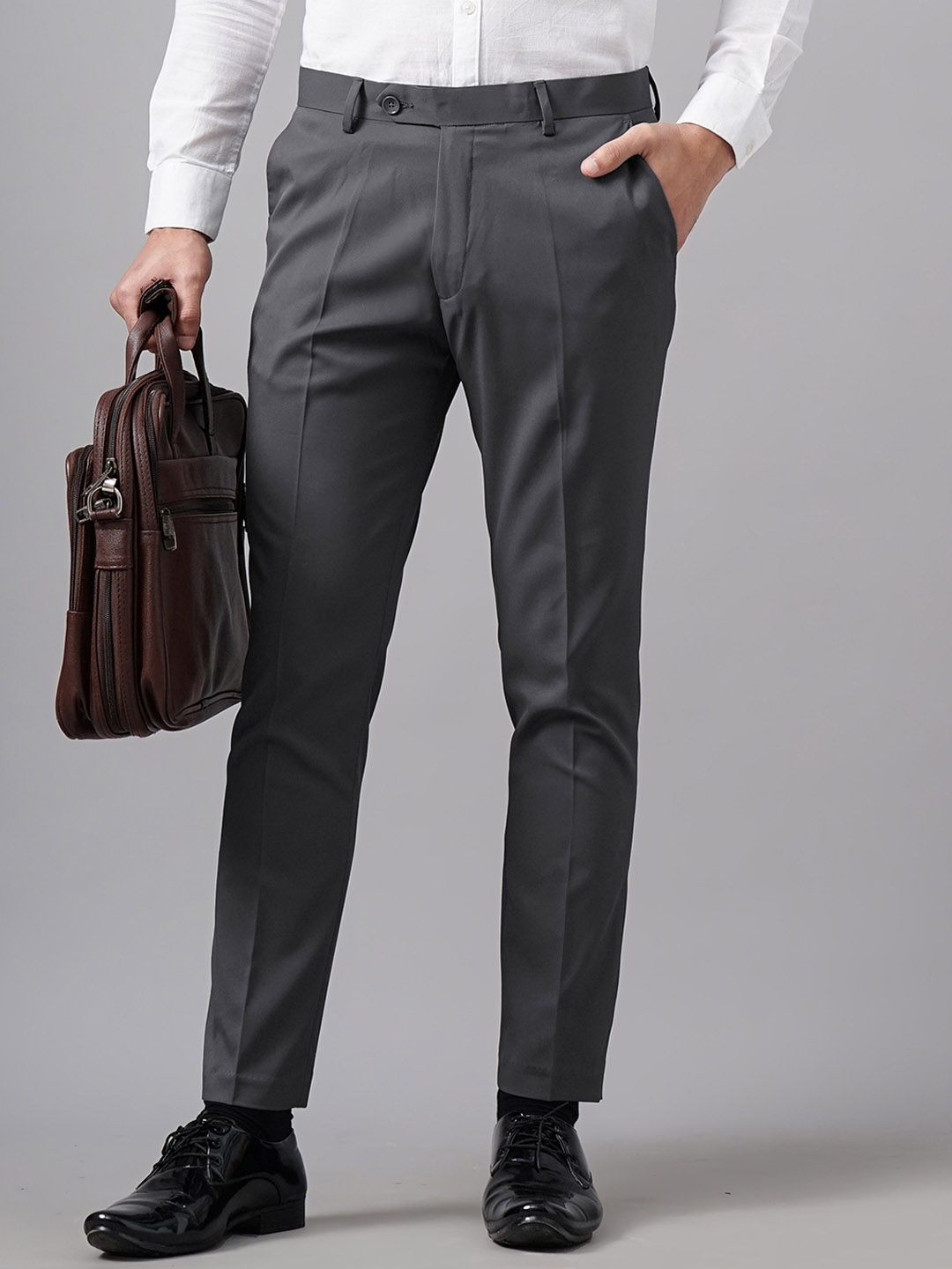 MANCREW Men Tailored Mid-Rise Slim Fit Formal Trousers