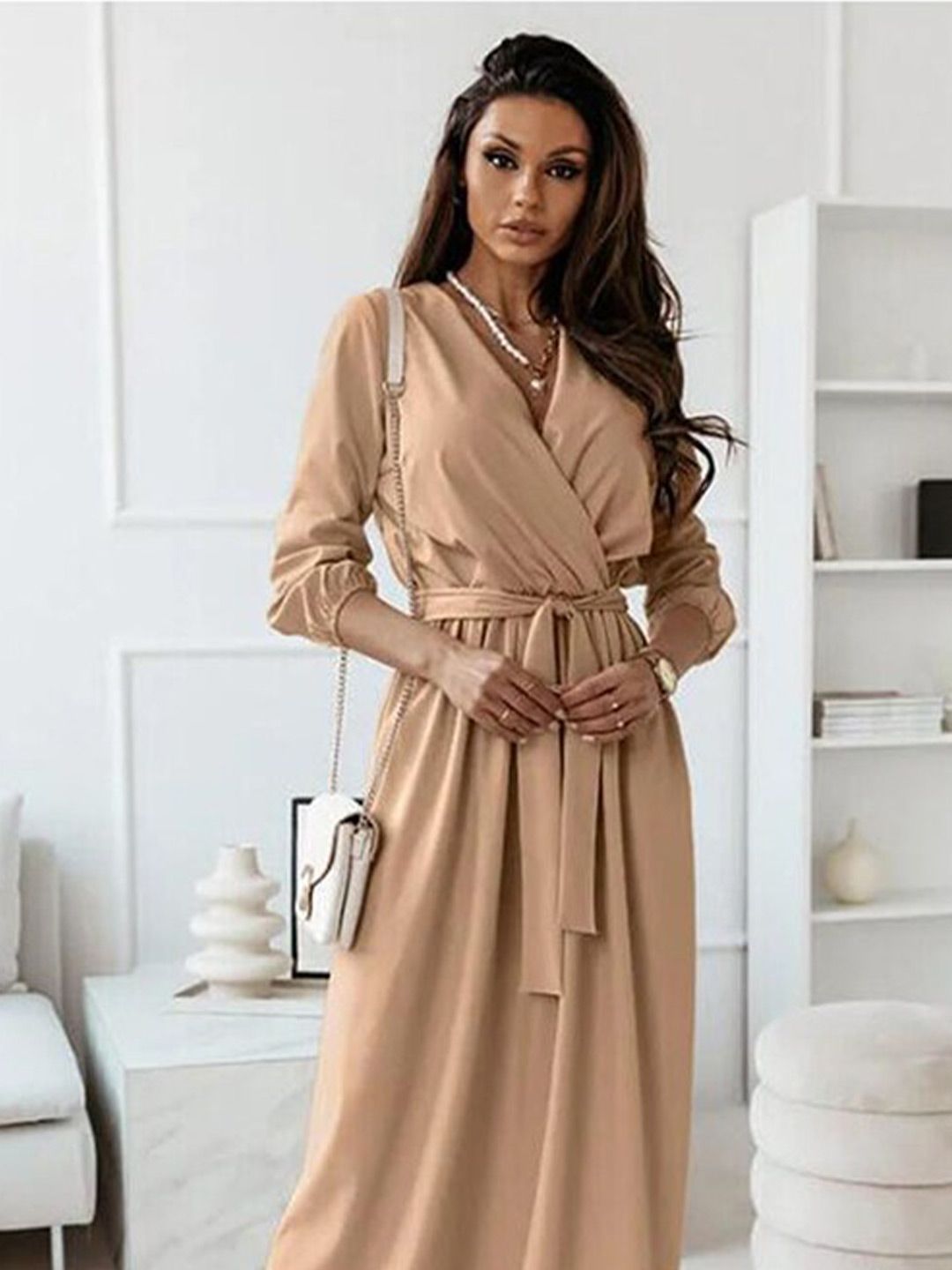 OH RARE Women Wrap Maxi Dress For Women (Khaki, XL)