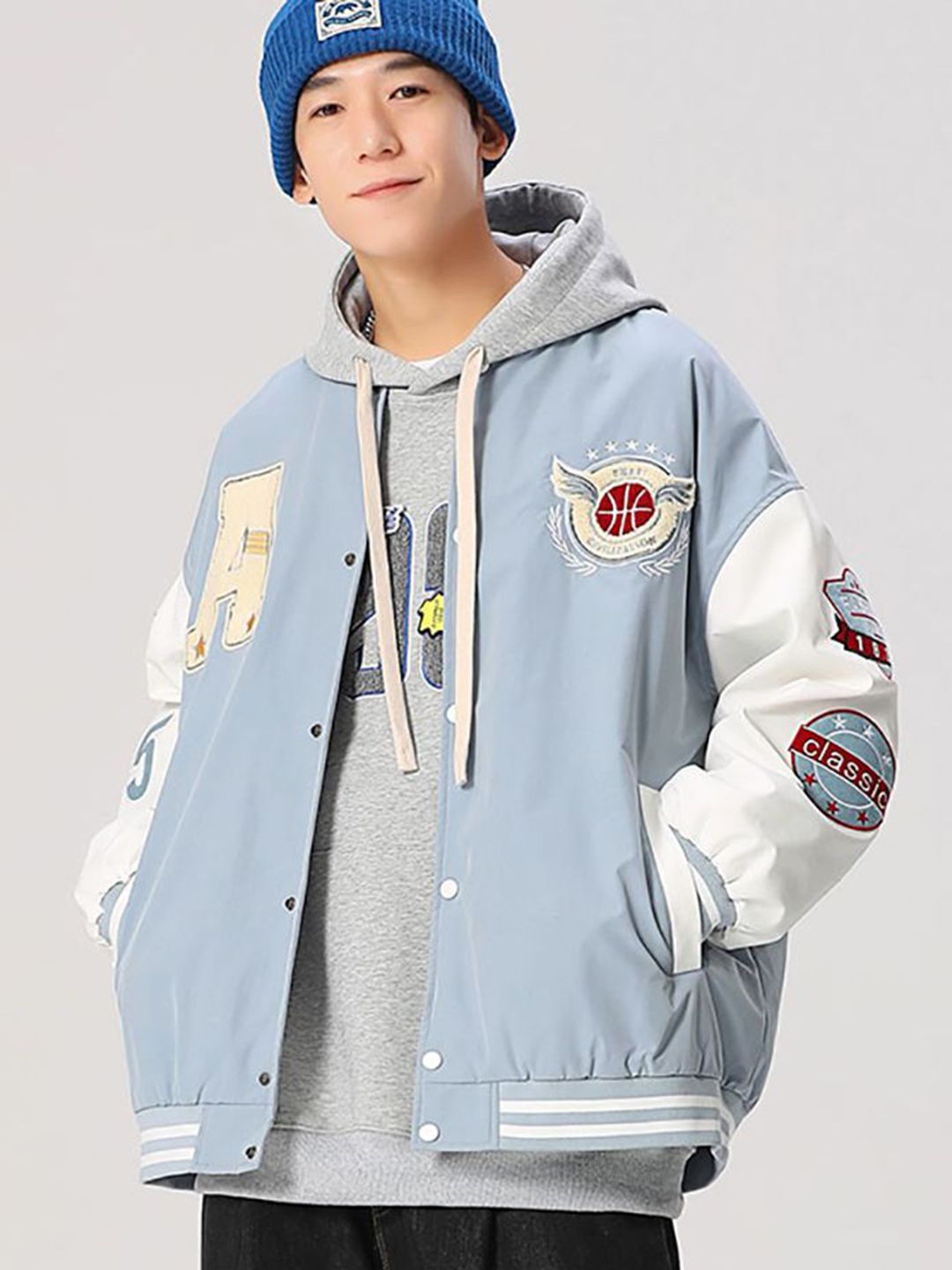 StyleCast x Revolte Men Hooded Graphic Printed Casual Varsity Jacket