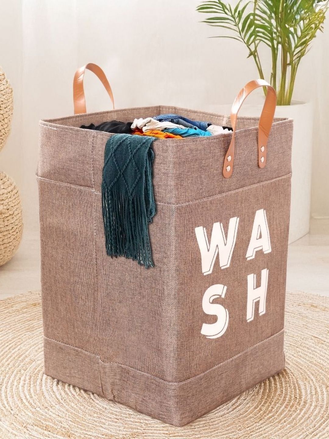Stylista Brown Printed Durable & Foldable Laundry Bag with Handle