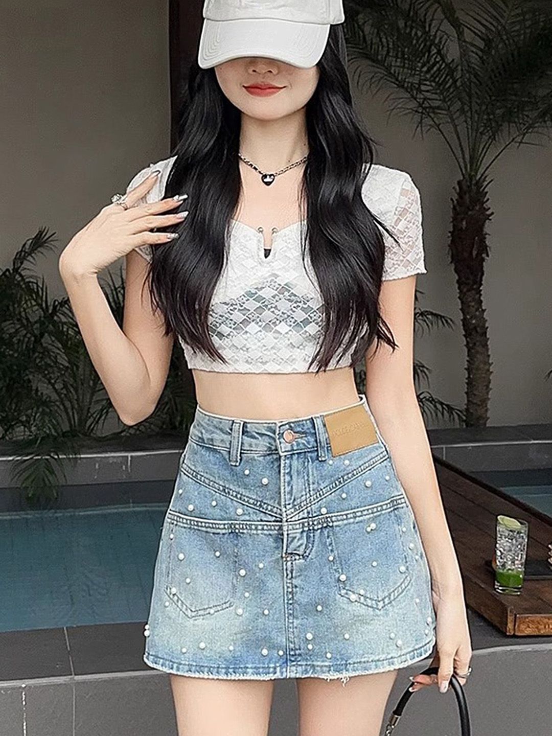 LULU & SKY Women High-Rise Denim Mini Skorts