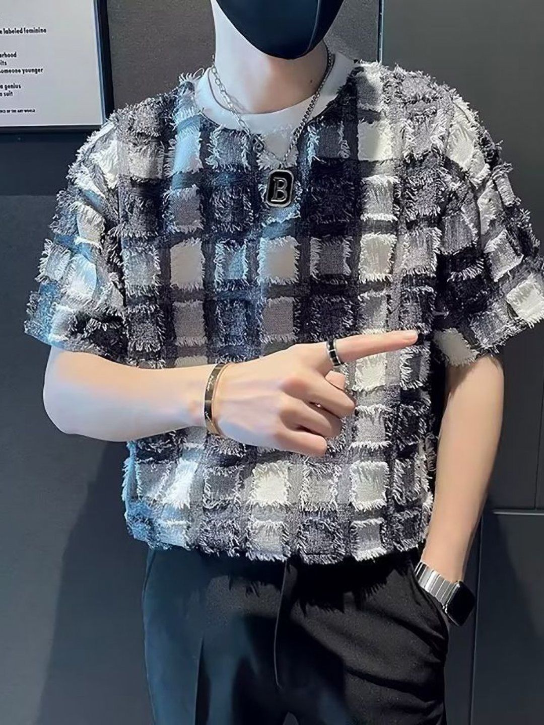 StyleCast x Revolte Men Self Design Round Neck T-shirt
