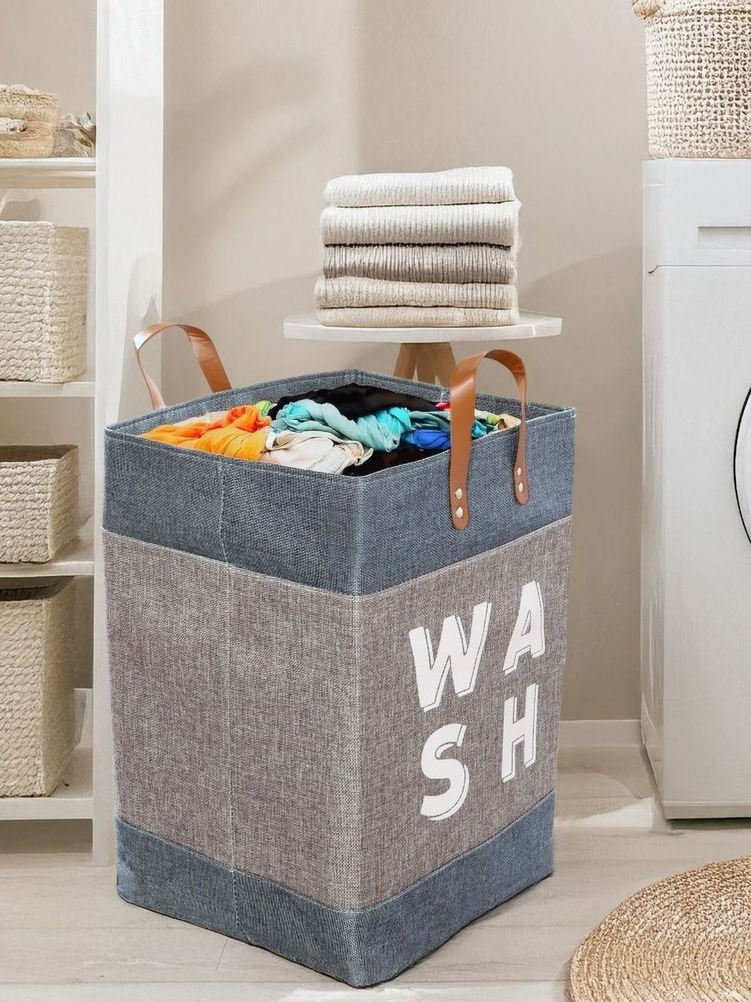 Stylista Brown & Grey Printed Durable & Foldable Laundry Bag with Handle