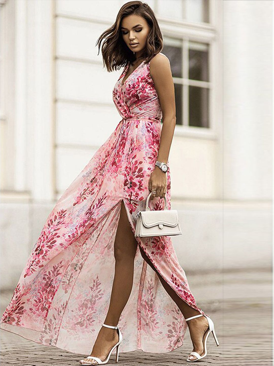 Buy StyleCast x Revolte Pink Abstract Print Layered Maxi Dress