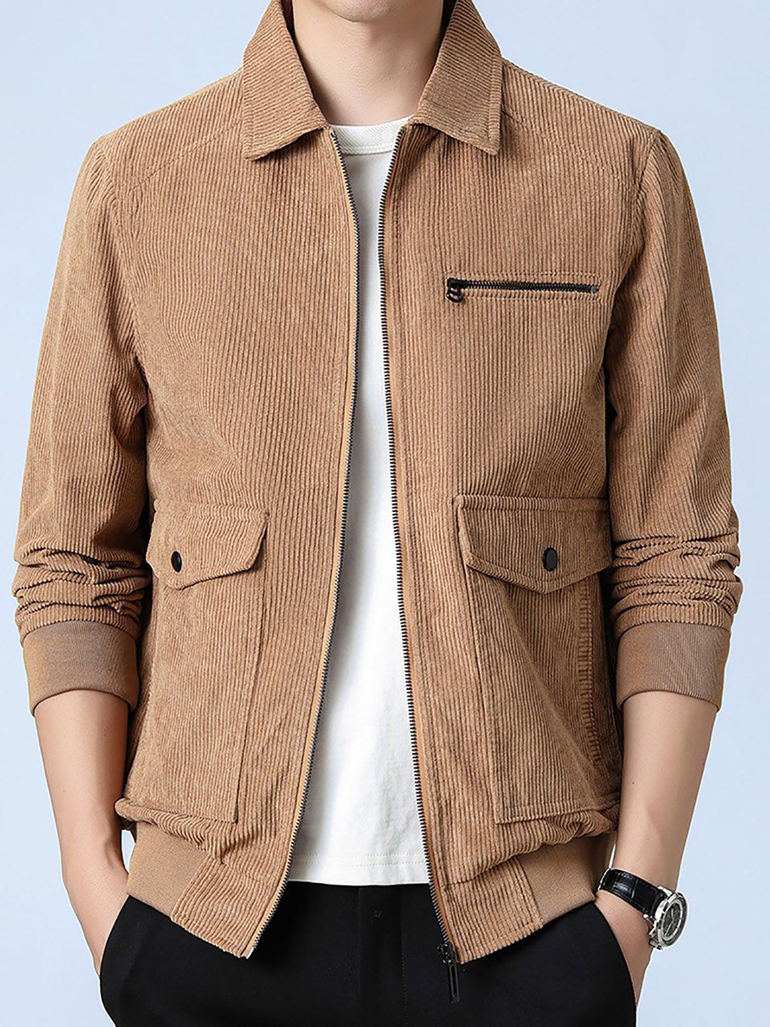 StyleCast x Revolte Men's Rust Casual Corduroy Jacket with Spread Collar