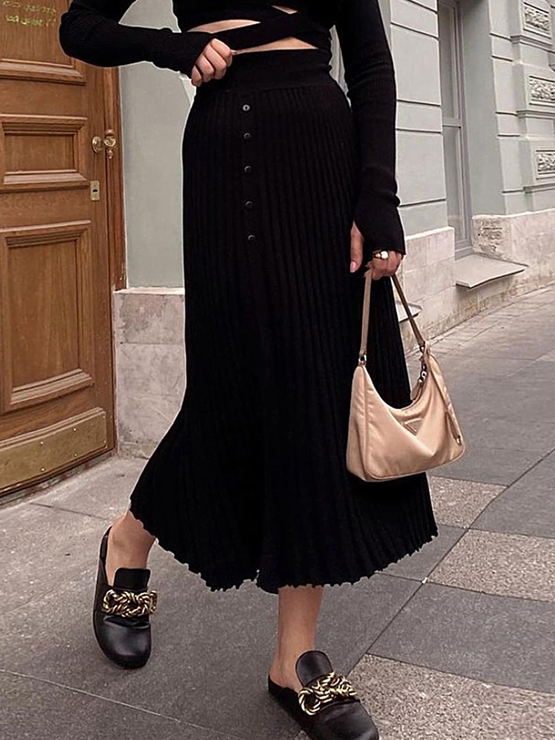 LULU & SKY Ribbed A-Line Midi Skirt