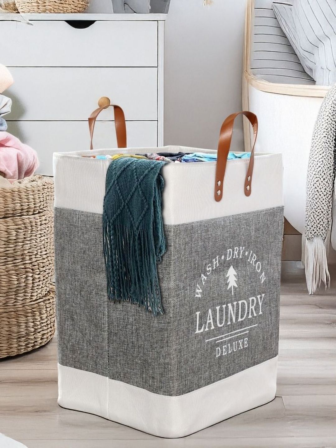 Stylista Grey Printed Durable & Foldable Laundry Bag with Handle