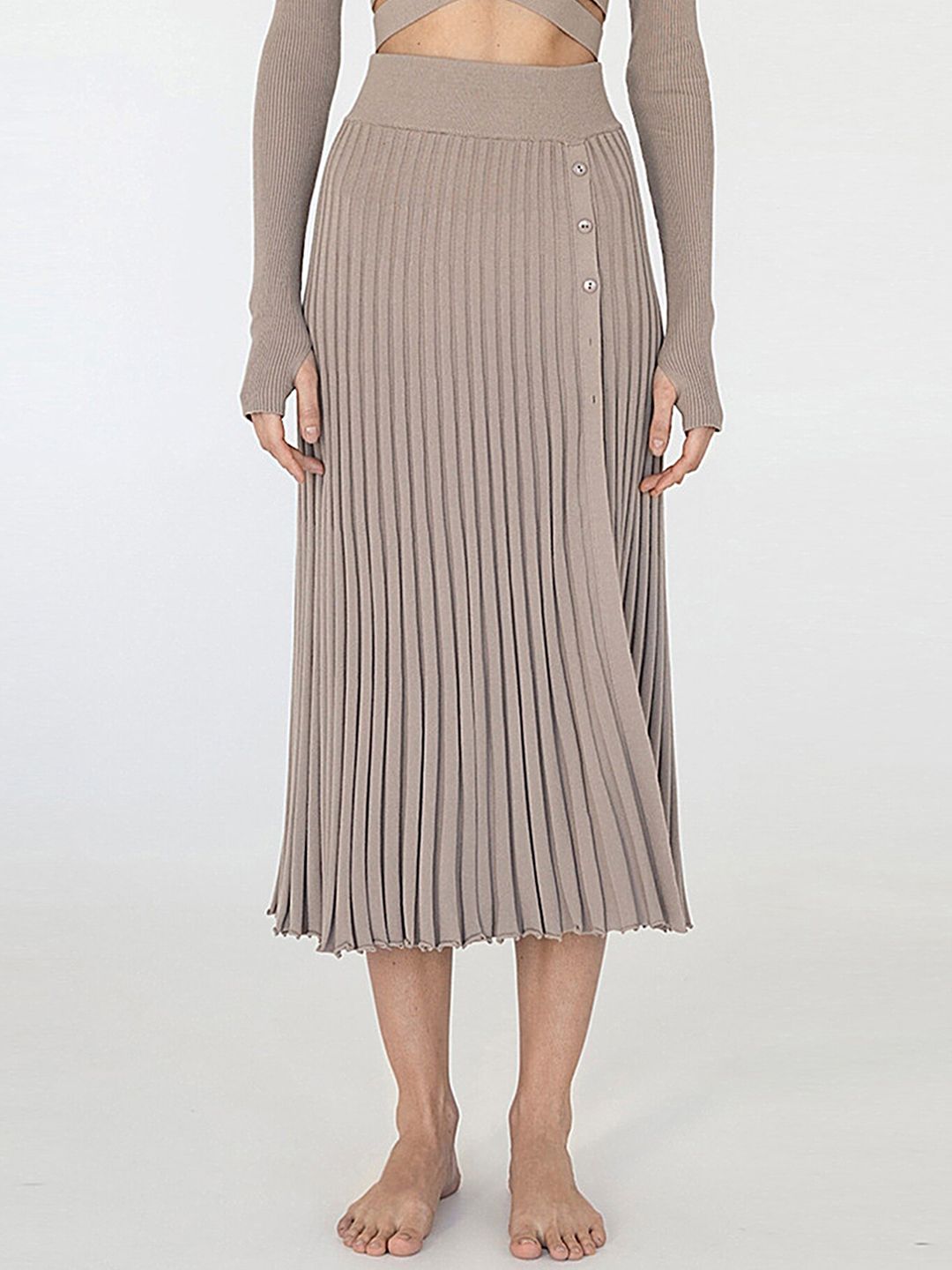LULU & SKY Ribbed Accordion Pleated Midi A-Line Skirt