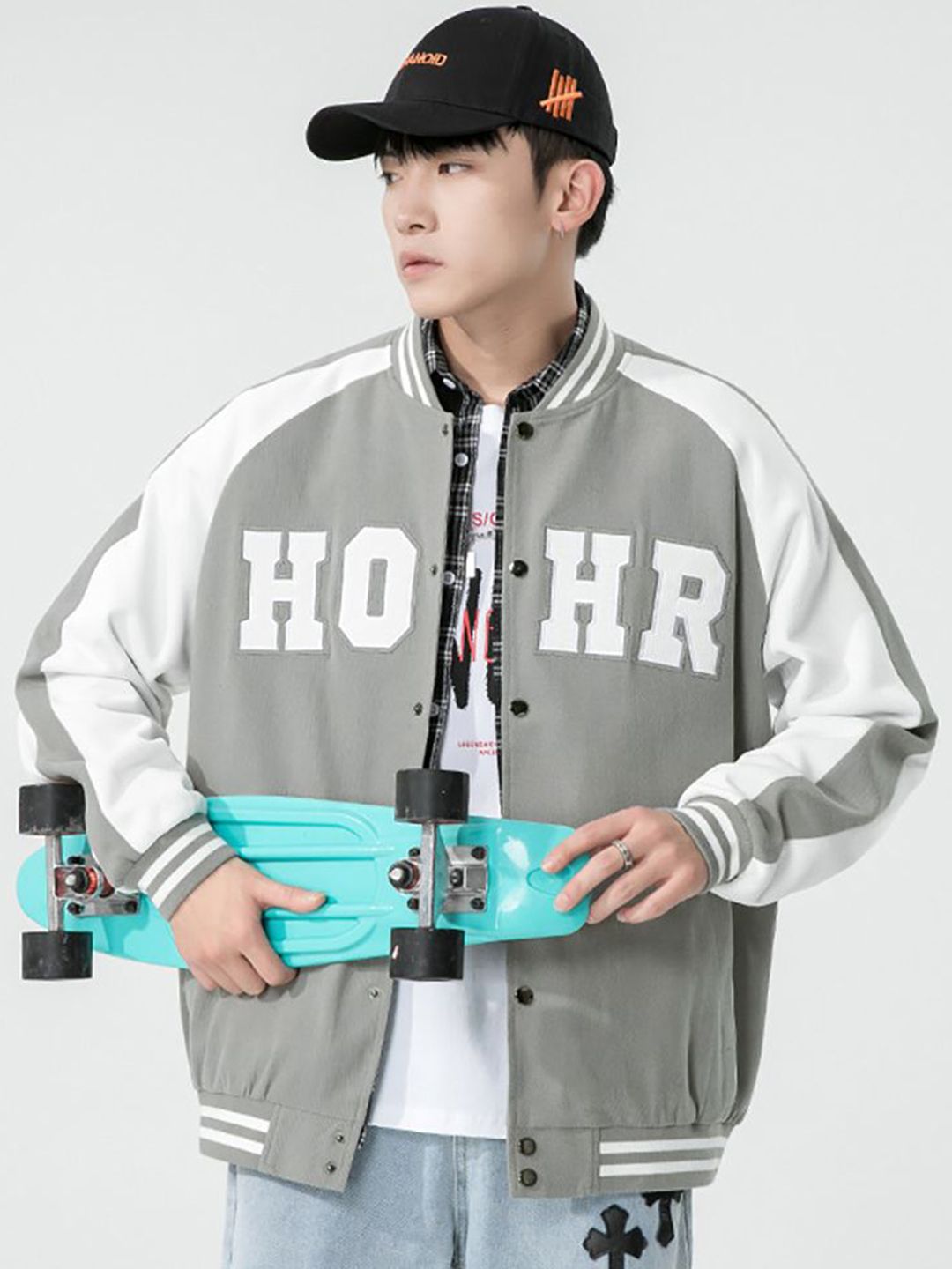 StyleCast x Revolte Men Stand Collar Typography Printed Casual Bomber Jacket
