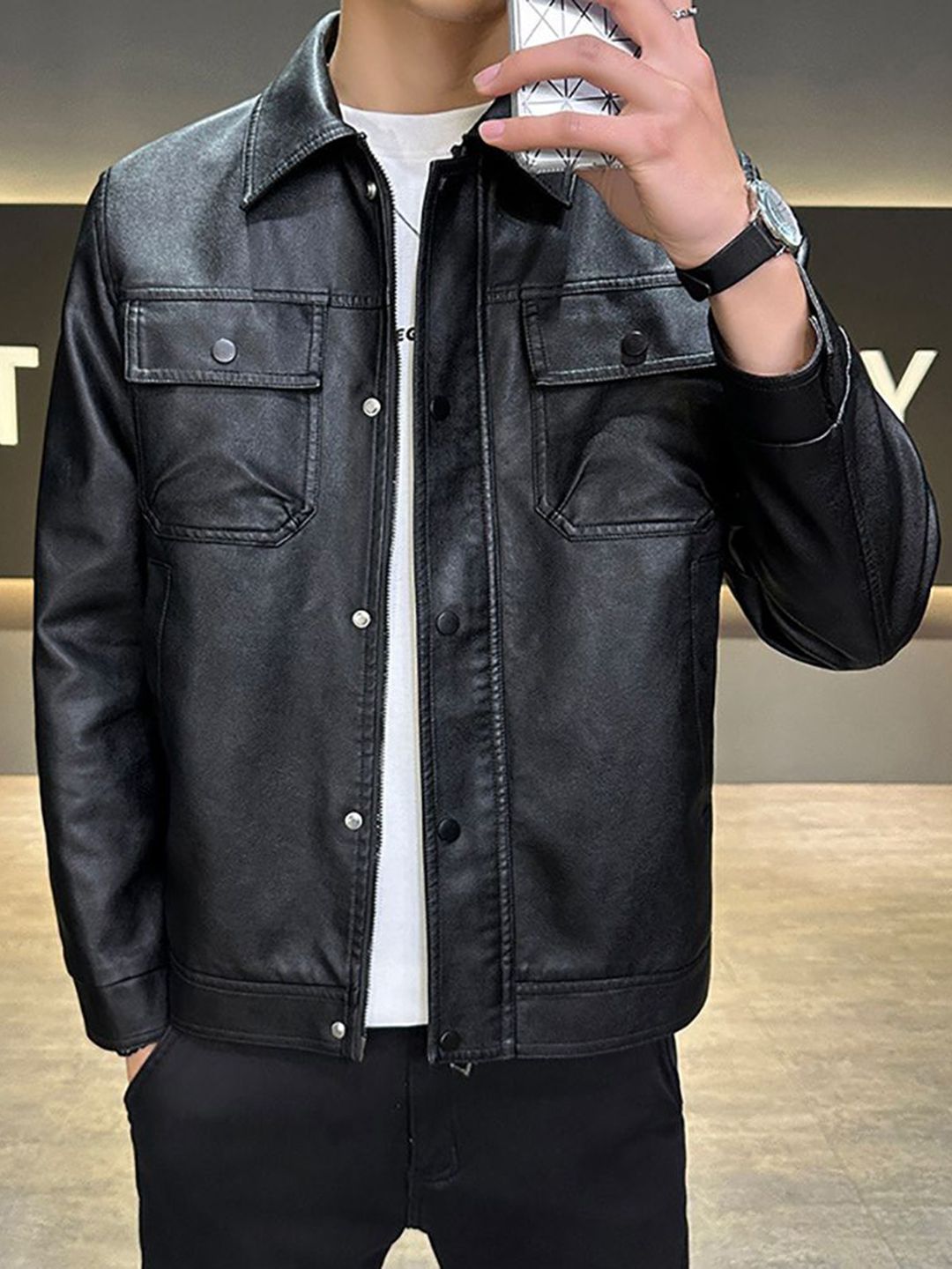 Buy StyleCast x Revolte Men Lightweight Leather Jacket - Jackets