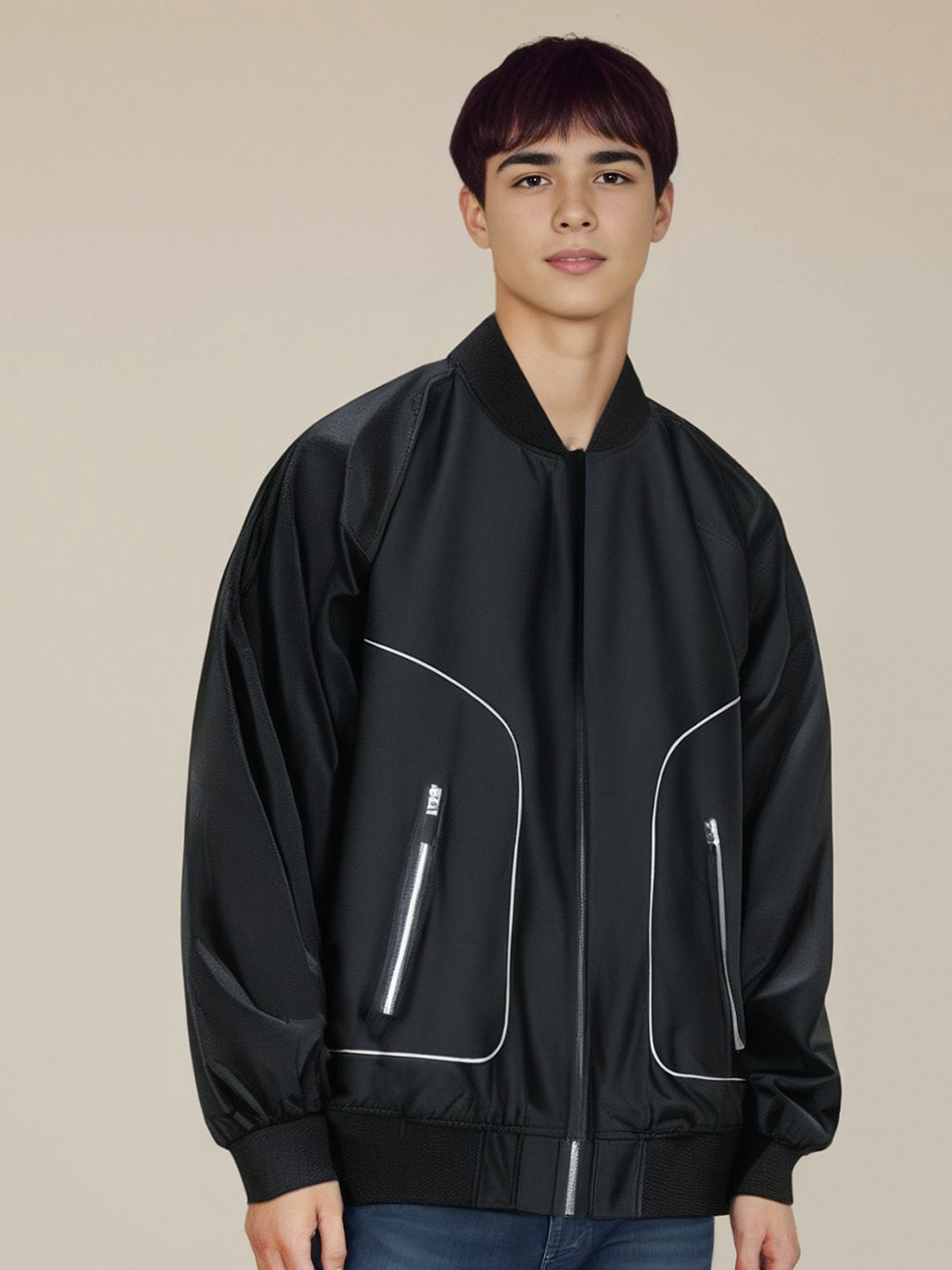 StyleCast x Revolte Men Stand Collar Solid Casual Bomber Jacket