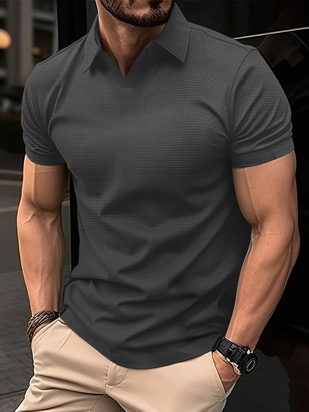 StyleCast x Revolte Men Solid Polo Collar Muscle Fit T-shirt
