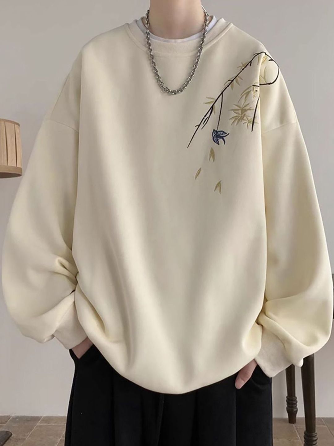 StyleCast x Revolte Men Embroidered Round Neck Sweatshirt