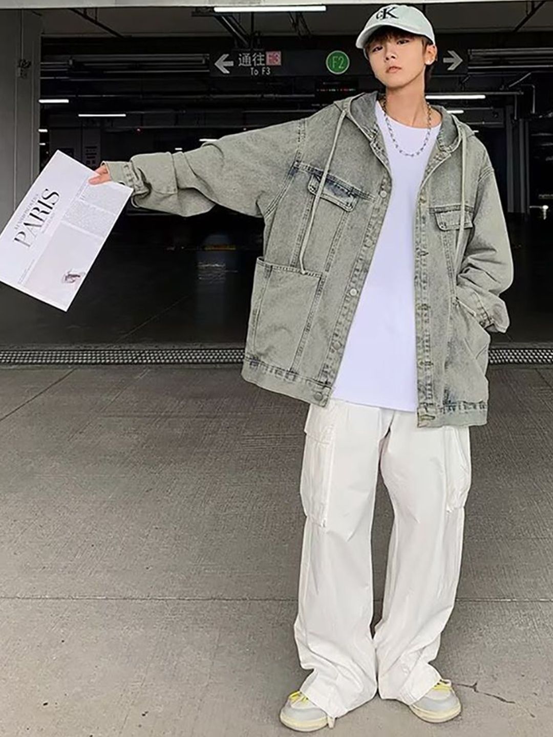 StyleCast x Revolte Men Hooded Washed Self Design Casual Denim Jacket
