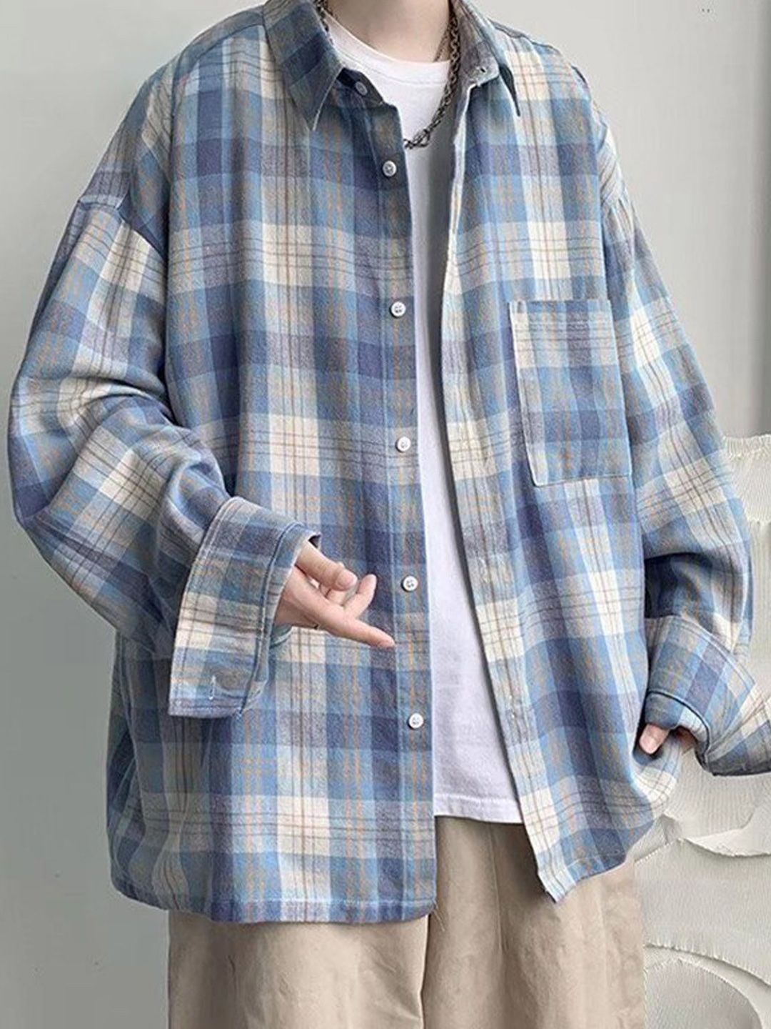 StyleCast Men Spread Collar Tartan Checked Cotton Oversized Casual Shirt