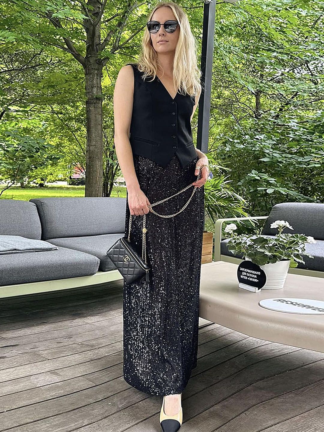 LULU & SKY Embellished Sequinned Straight Maxi Skirt