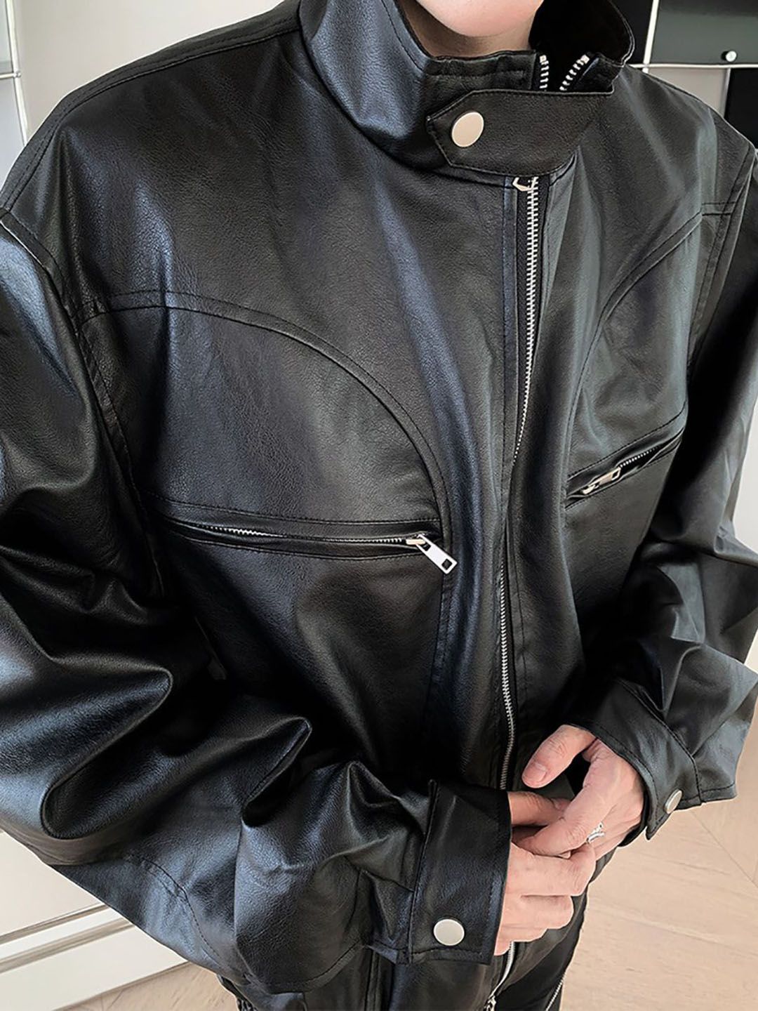 Buy StyleCast x Revolte Men Lightweight Oversized Leather Jacket