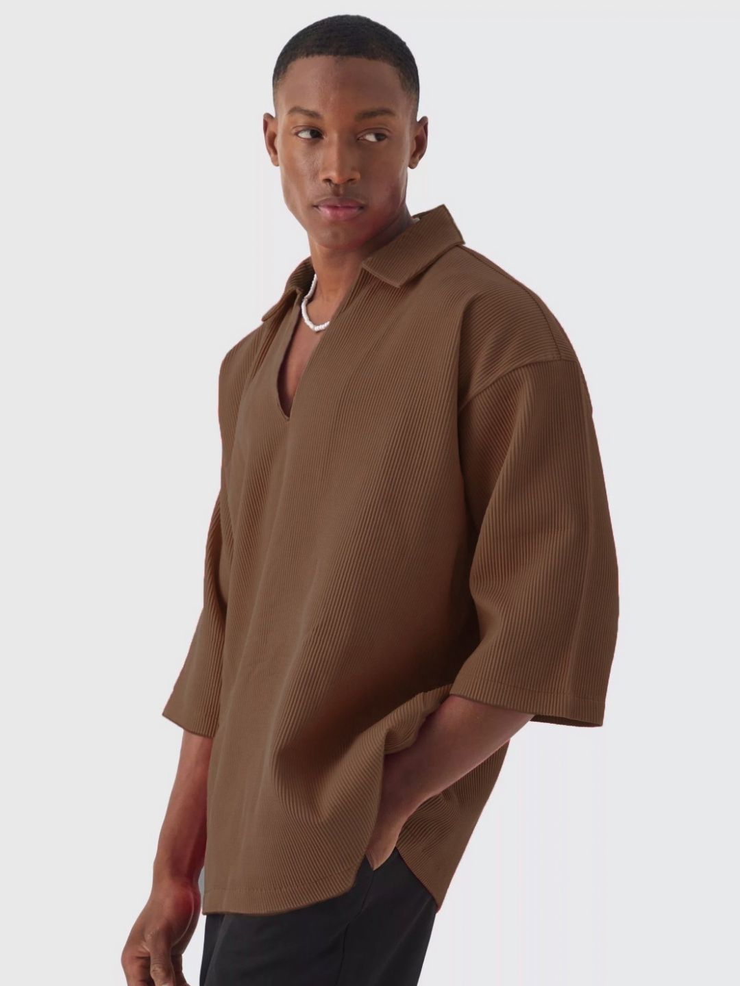 TRAQUILA HIP-HOP Ribbed Polo Collar Relaxed Fit T-shirt