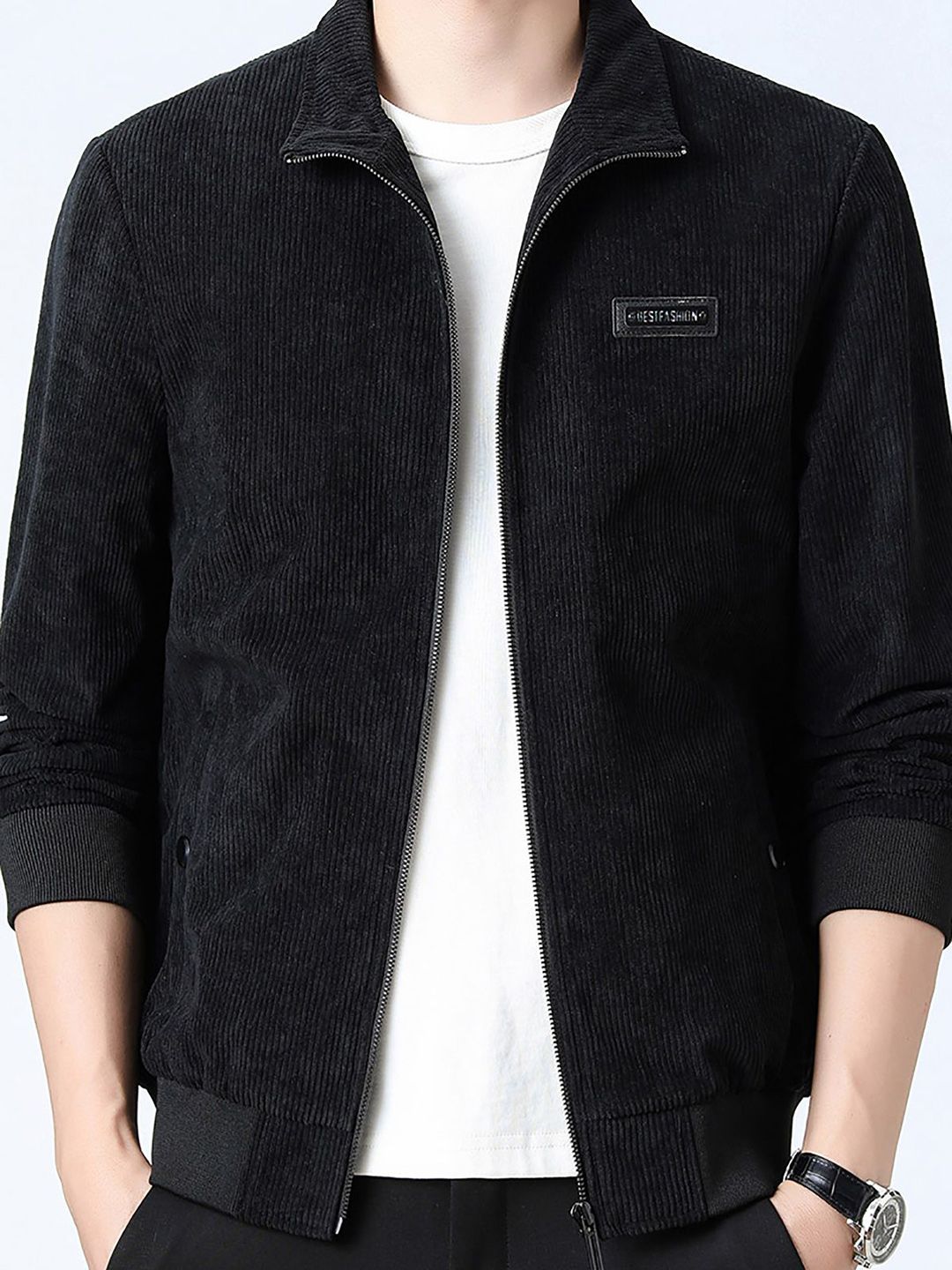 StyleCast x Revolte Men Mock Collar Solid Casual Jacket
