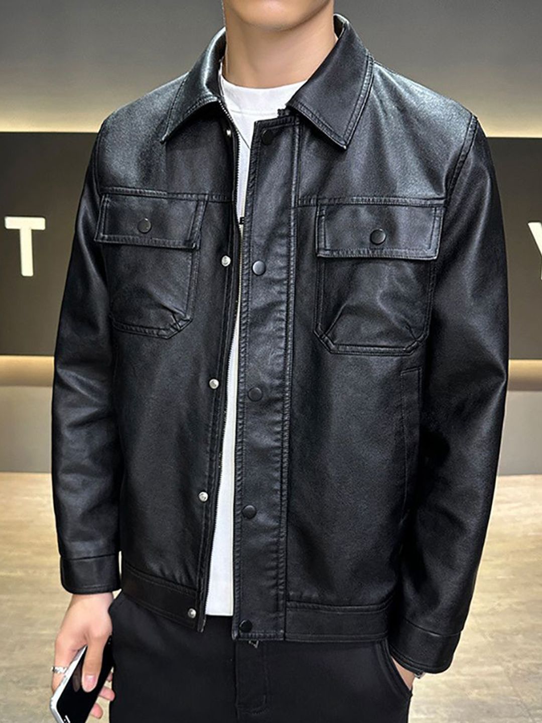 ジャケット・アウター   Jeans Leather Jacket Buy StyleCast x Revolte Men Lightweight Leather Jacket - Jackets
