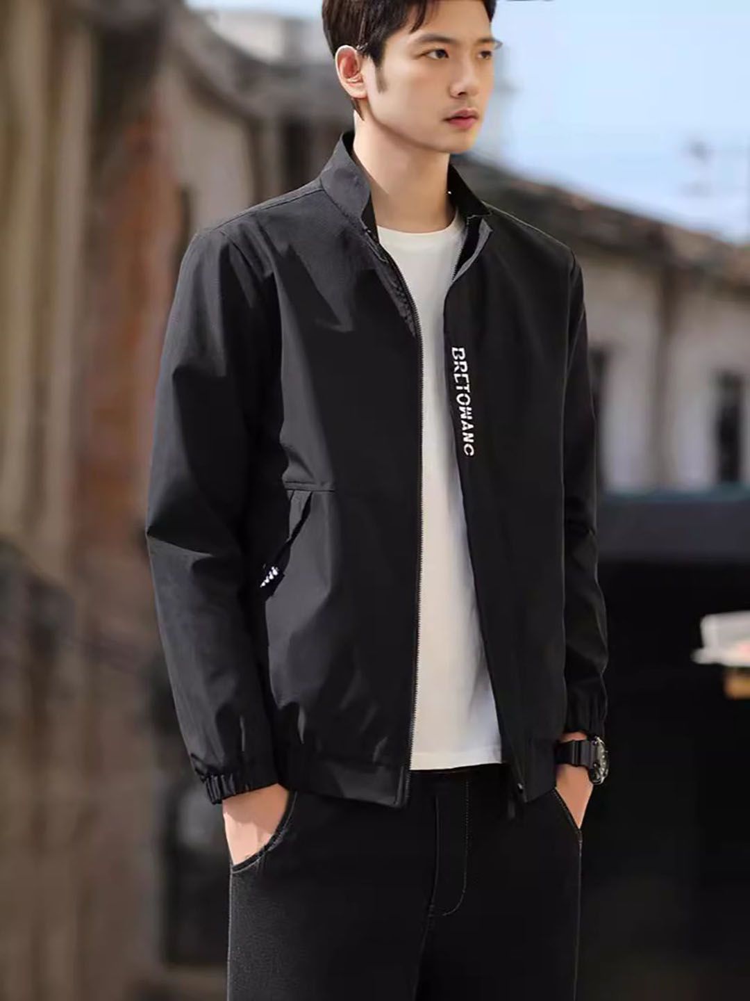 StyleCast x Revolte Men Mock Collar Bomber Jacket