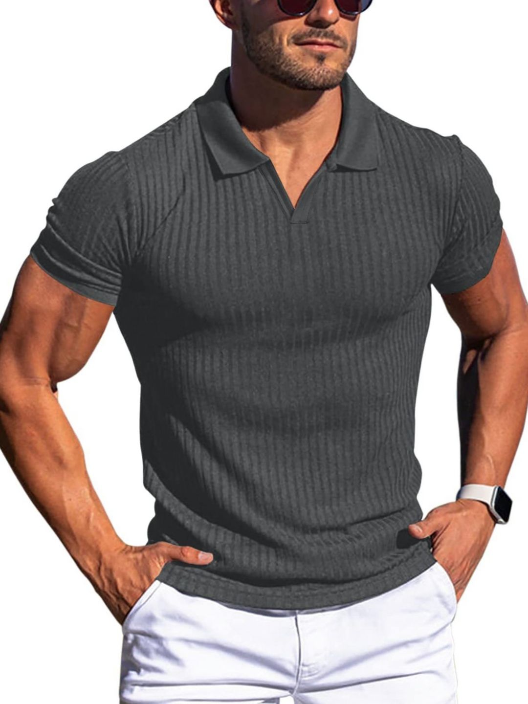 StyleCast x Revolte Men Self Design Polo Collar Muscle Fit T-shirt