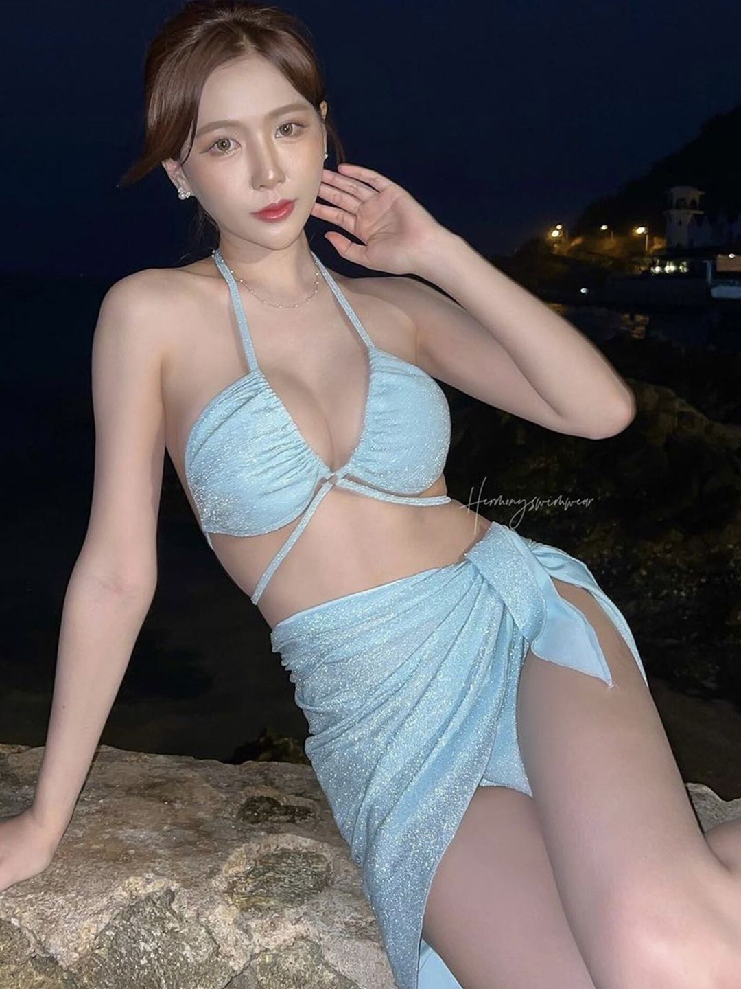 Buy LULU & SKY Halter Neck Glittery Swim Bikini Set With Sarong
